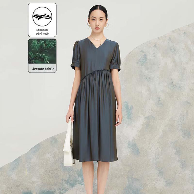 

JESSIE Elegant Pleated Short Sleeve Dress L