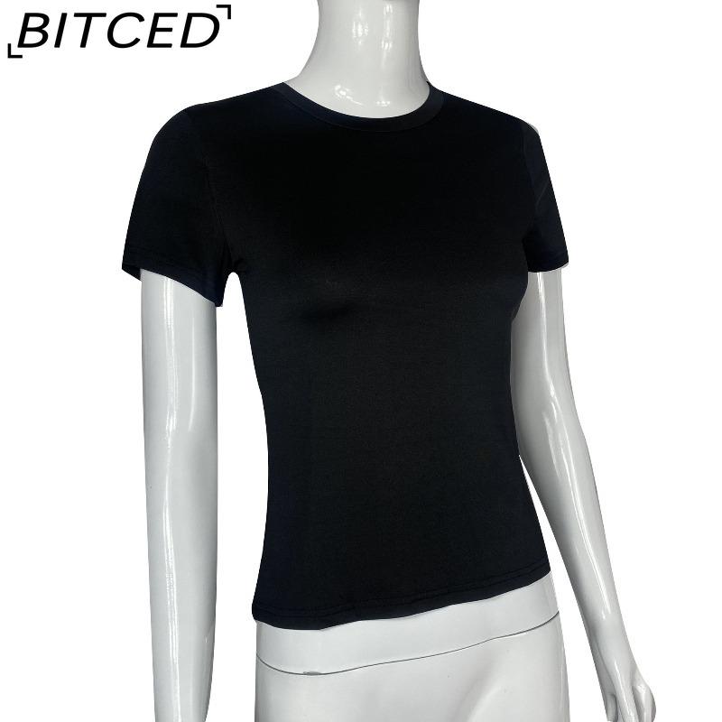 BITCED Damska koszulka z długim rękawem na lato: Stylowe topy z dekoltem O, dopasowane, do noszenia jako warstwa zewnętrzna