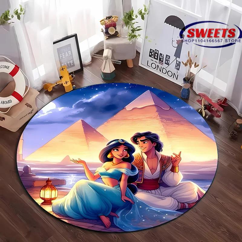 3D HD Princess Aladdin Cartoon Round Carpet, Living Room Bedroom Children's Room Comfort Rug, Non-Slip Durable Mat, Nice Gift