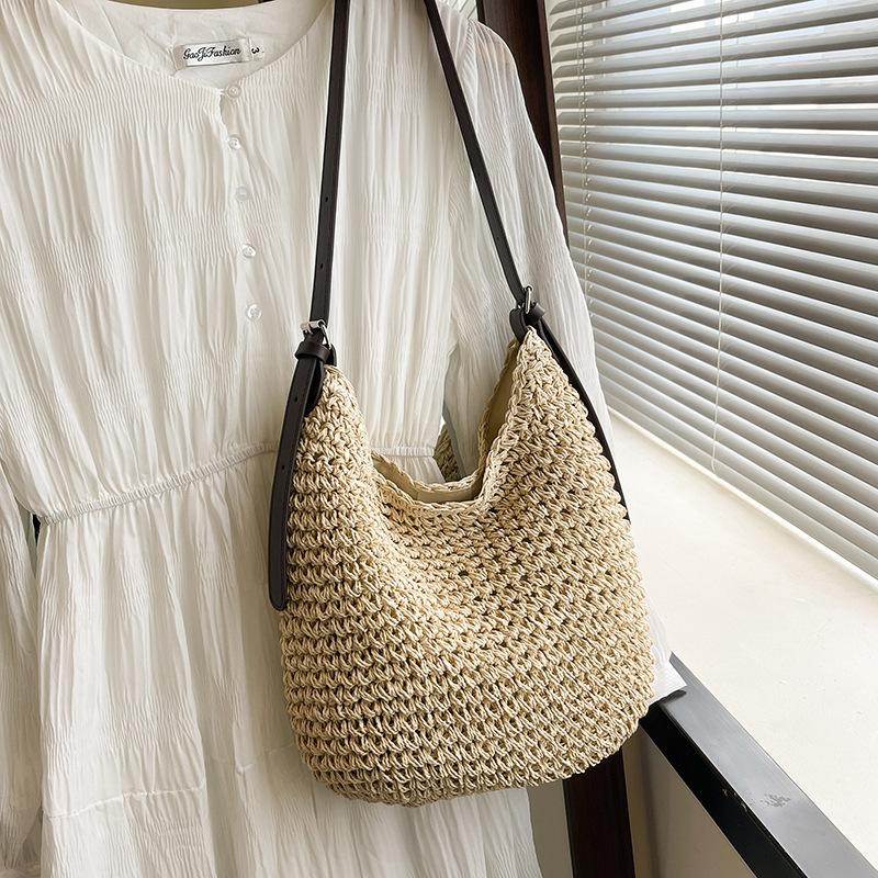 

Summer lazy wind straw woven bag new large capacity shoulder messenger bag seaside beach bag commuter woven bag