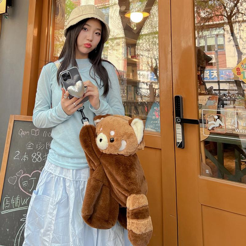 

Red Panda Plush Backpack Cute Plushie Doll Women Crossbody Fur Soft Shoulder Bag For Camping Travel Party Female Birthday Gift L