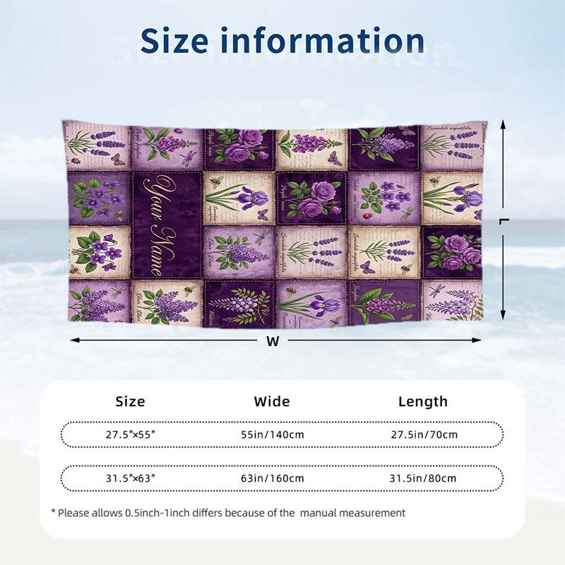 Floral Garden Theme Beach Towel Personalized Custom Name & Text Soft Quick Dry Beach Towel for Swimming Travel