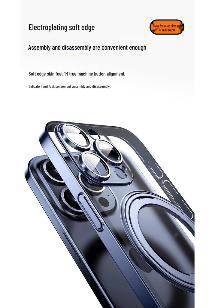 iPhone 16 Case: Rotating Magnetic Stand, Ultra-thin Electroplated for 13, 14 Pro Max, 15
