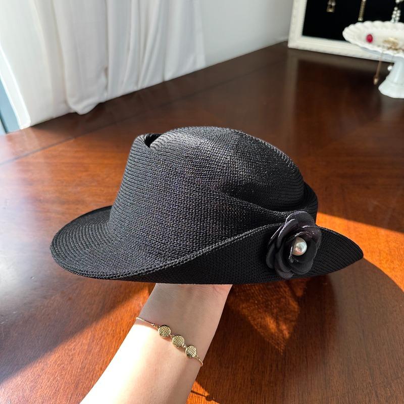 

1pc Korean Style Hepburn Style Straw Hat for Women,summer Outdoor Flat-top Wide Brim Beach Sunshade Fishermen Hats for Tralve One Size чёрный