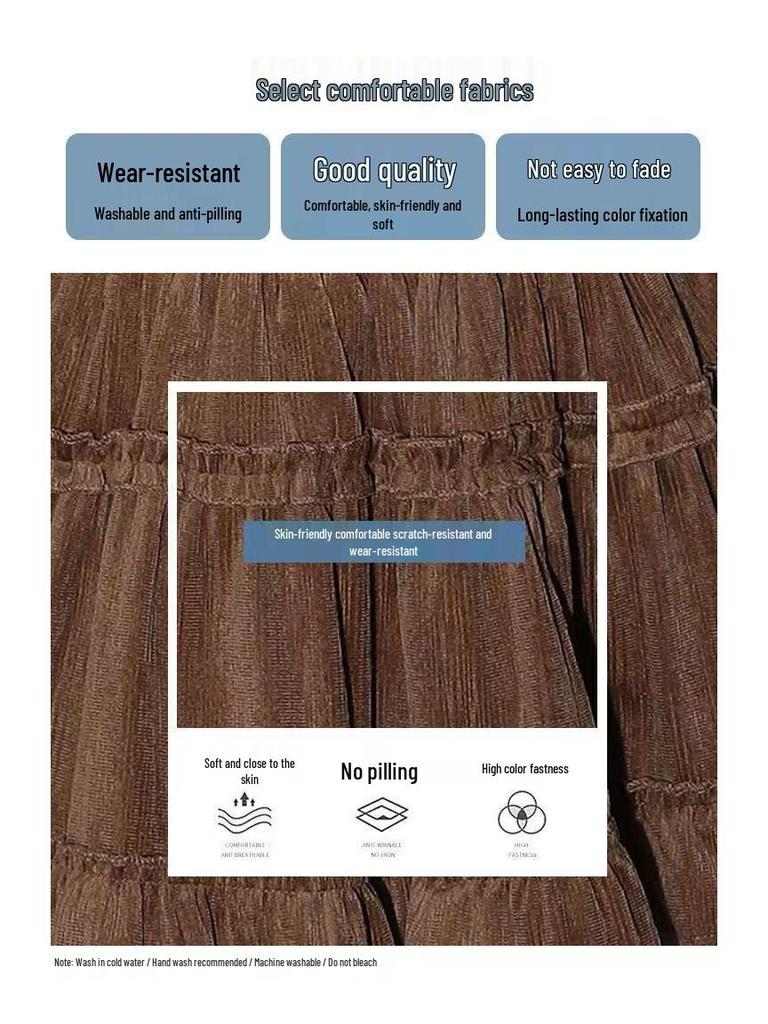 Lace-Trimmed A-Line Flare Skirt for Women - High Waist, Slimming, Sweet Style for Autumn/Winter 2025