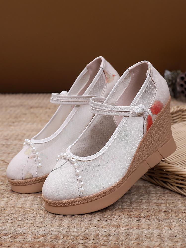 Chunxin ancient style women's shoes Hanfu shoes ethnic style slope heel ancient style heel waterproof table embroidered shoes national style cloth