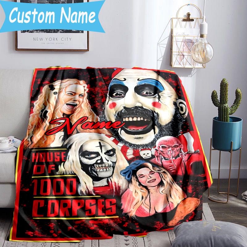 1PC Custom Name Horror Clown Artwork Throws Blanket Flannel Blankets for Couch Bed Gifts for Men Women Travel Picnic Christmas Fan Gifts