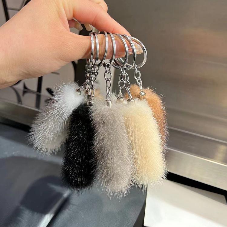 Mini Cute Mink Hair Small Tail Car Keychain Pendant Internet Celebrity Plush Tail Back Bag Pendant Gift