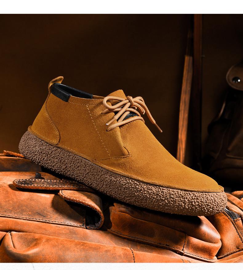 Semišové Hedvábné Retro Pánské Polobotky - Ležérní Kožené Boty se Silnou Podrážkou