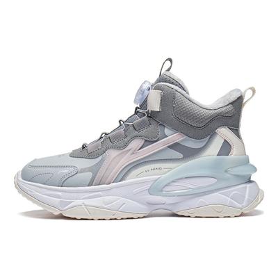Li Ning Childrens Firefly 2.0 V2 Reflective Fleece Warm Shock Absorbing Breathable Casual Shoes Kids Sneaker Mist-Gray YKCT146-34
