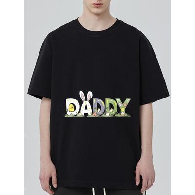Schwarzes T-Shirt Papa Osterhase Eier und Küken Druck für Freizeitkleidung