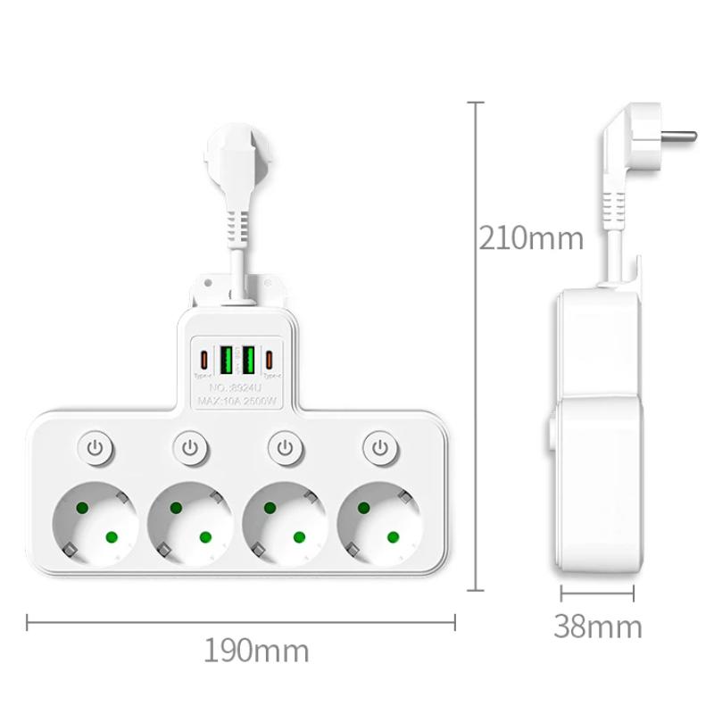 Multipresa EU con Interruttori Individuali e 4 Prese AC – Design Portatile, Porte USB/Type-C Opzionali