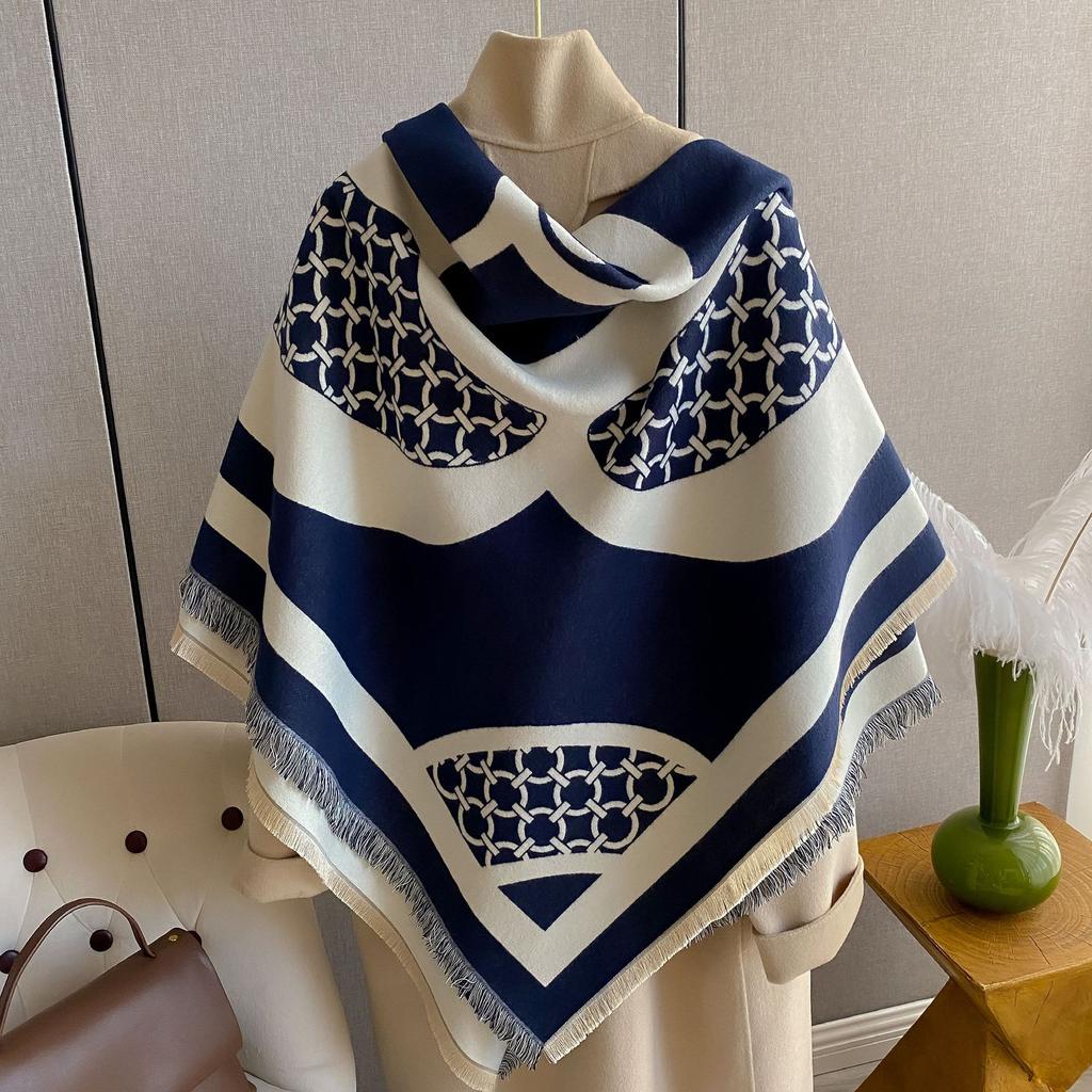 Camellia Scarf Women'S Style Imitation Cashmere Square Scarf Thickened Air-Conditioned Room Warm Shawl Cape