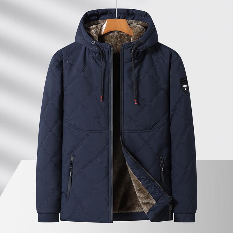 

Новое осенне-зимнее хлопковое пальто для мужчин с капюшоном и бархатной ромбовидной клеткой, теплое и ветрозащитное хлопковое пальто L