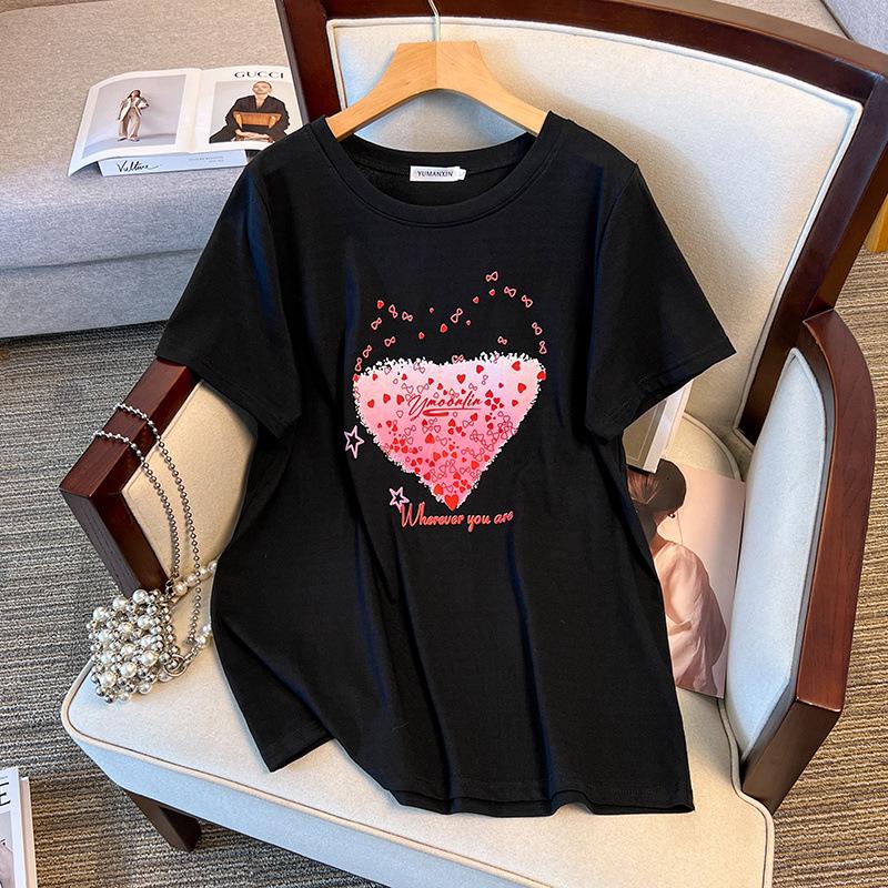 Plus Size Loose Fit Mid-Length Round Neck Short-Sleeve T-Shirt for Women