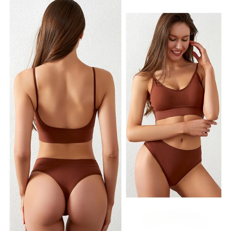 Underwear Set Lingerie Female Sexy Halter Beauty Tank Top Thin Section French Triangle Cup Without Steel Ring Gathered Bra Set