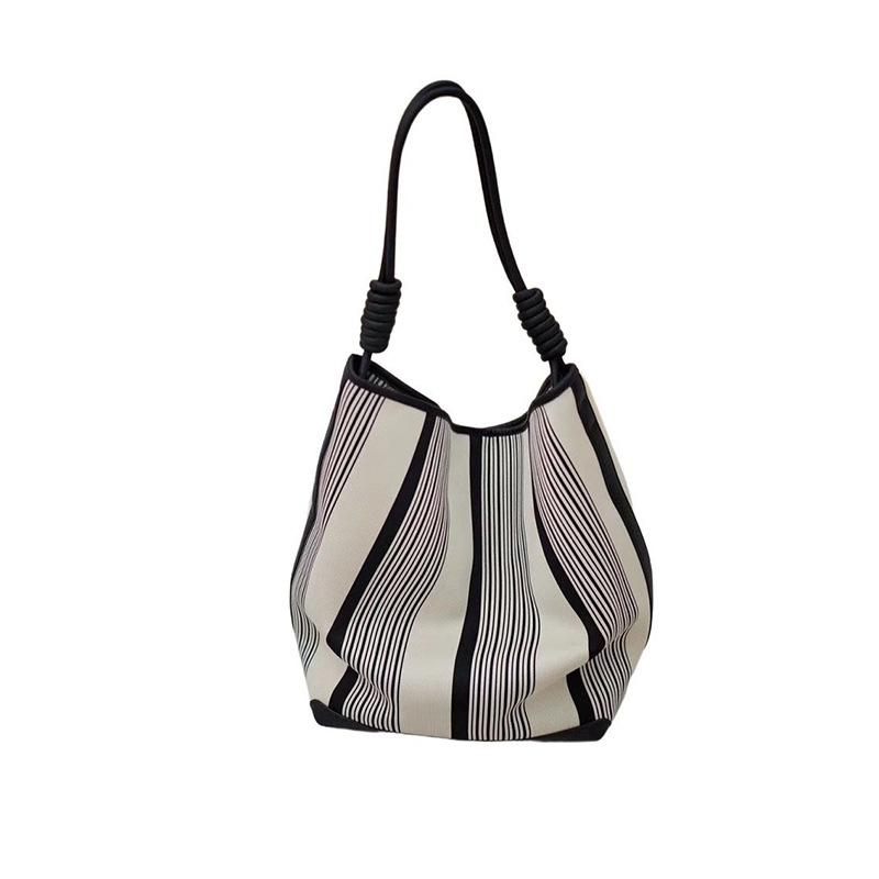 Large capacity single shoulder niche design bucket bag tote bag striped women's contrasting color tote bag underarm commuter bag large bag