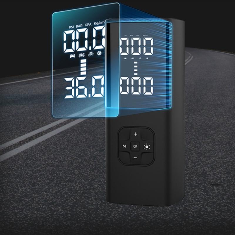 Bike Car Starting Device Jump Starters Digital Tire Inflator, with LED Light for Unexpected Low Tire Pressure Situations