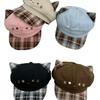 Cute Leopard Print Cat Ear Beret Women's Sunshade Sun Protection Retro Big Head Circumference Octagonal Hat Showing Face Small Painter Newsboy Hat
