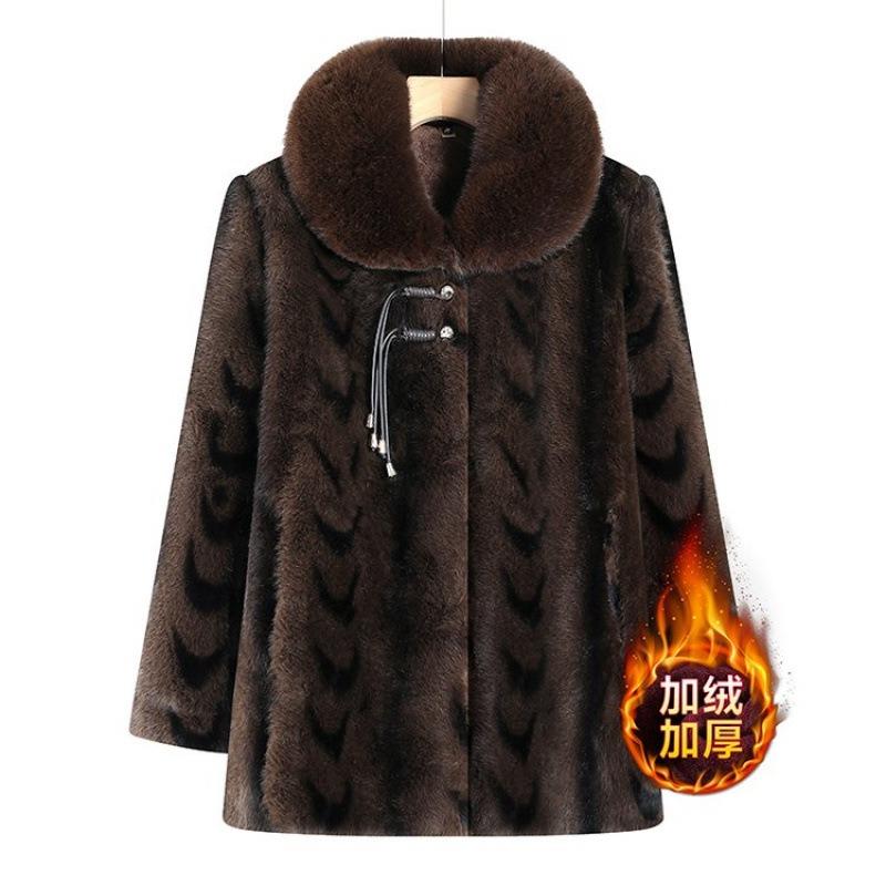 

Middle-aged elderly winter clothing female grandmother clothing imitation leather fur coat mother high-end mink velvet coat elderly clothes thickened 5XL recommends 150-82.5 kg темно-коричневого кольору