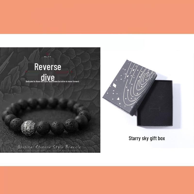 Rogue Handsome Volcanic Obsidian Bracelet: Trendy Adjustable Retro Jewelry for Men & Women.