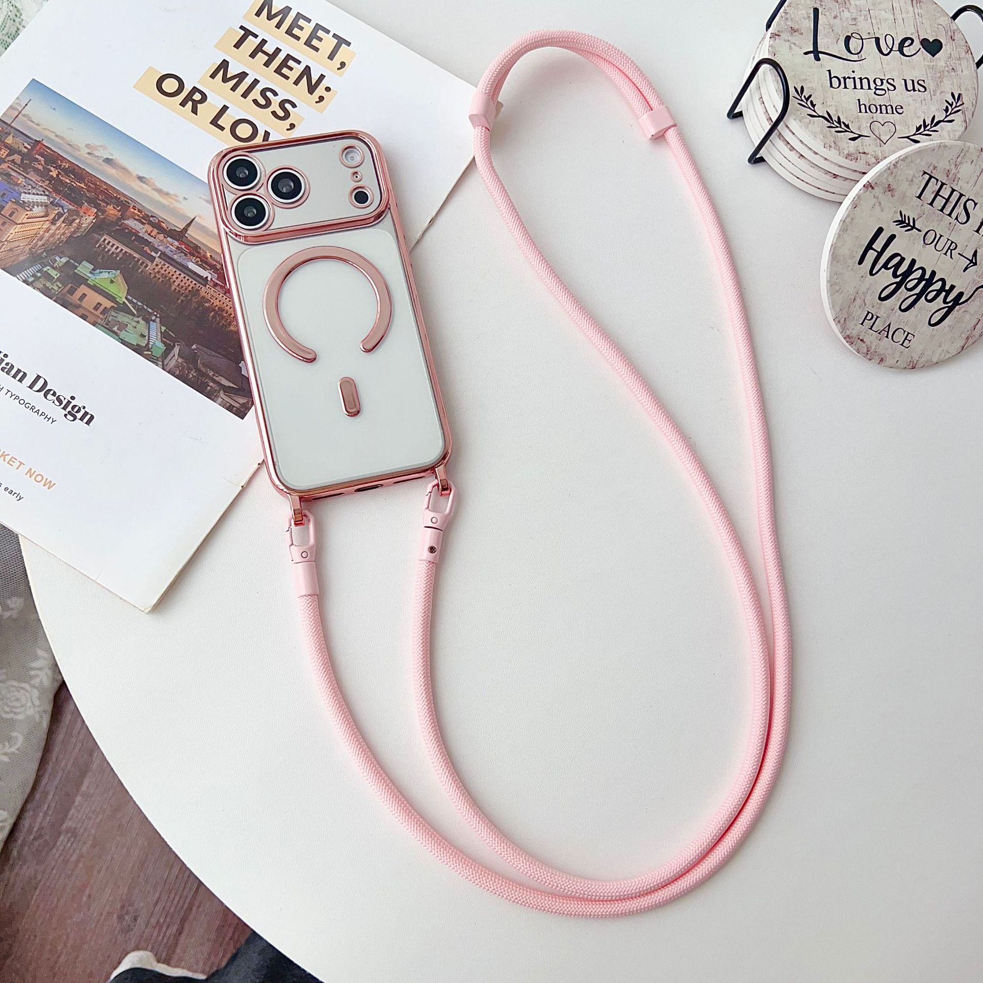 Magnetické pouzdro se šňůrkou pro iPhone 17 Pro Max Air 12 13 14 15 16 Plus Magsafe Nárazuvzdorná šňůrka na krk Crossbody Průhledný Módní kryt For iPhone 16 Pro gray