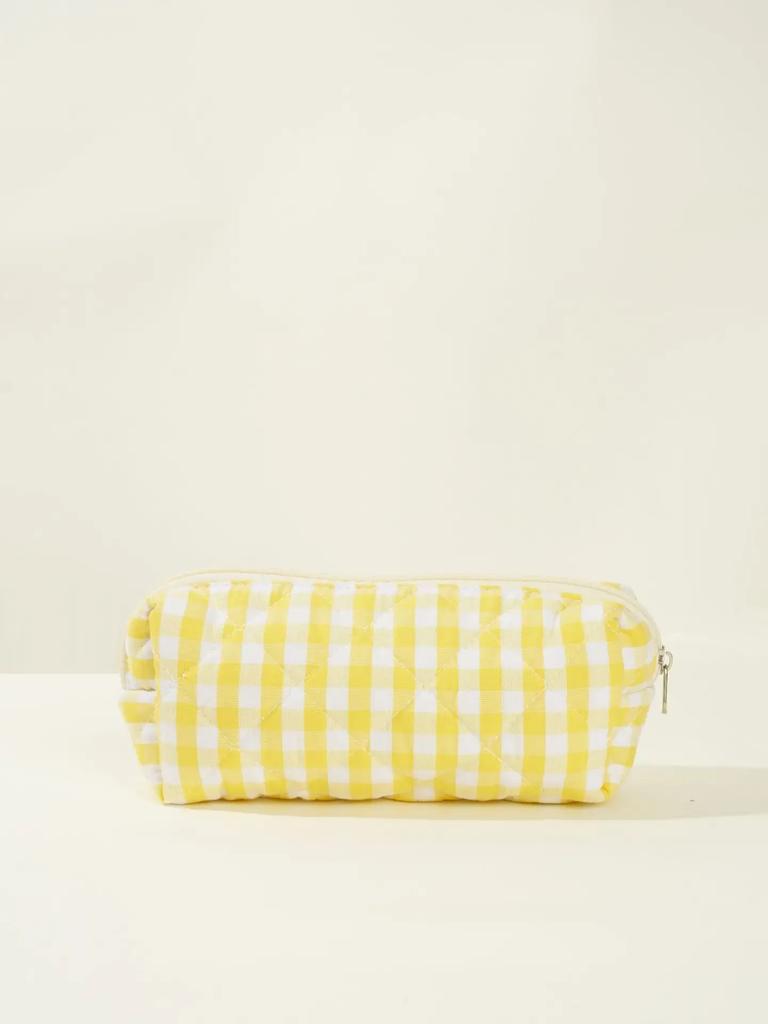 1pc Large Travel Multicolored Plaid Makeup Storage Bag Girls Brush Cosmetic Pouch Bag School Supplies Checkered Pencil Bag