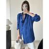 Camicia Oversize a Maniche Lunghe in Lino Donna Bianca Lunga Primavera Estate Lady Beach Casual Capispalla Camicetta