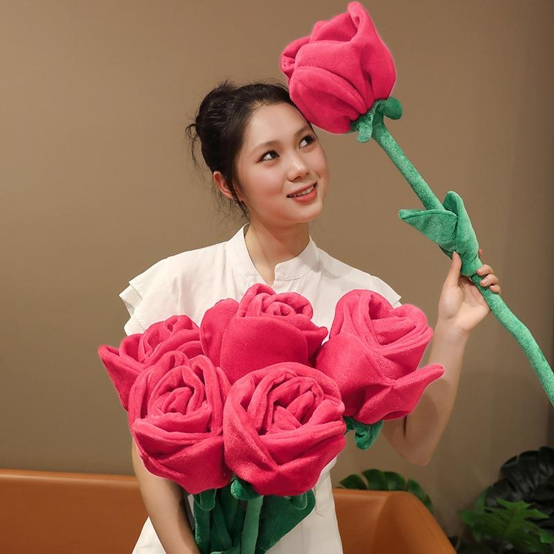 85cm/100cm Large Red Plush Artificial Rose Bouquet Stuffed Bendable Bouquet Soft Floral Home Decoration Valentine's Day Gift