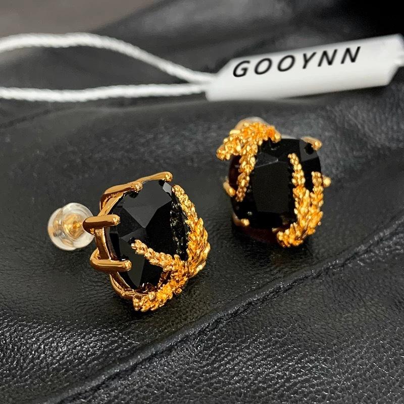 Francuskie kwadratowe kolczyki sztyfty z obsydianu w kształcie diamentu i kłoska pszenicy, wyczucie osobowości, niszowy design, lekki luksus, kolczyki ze srebra próby 925, kolczyki