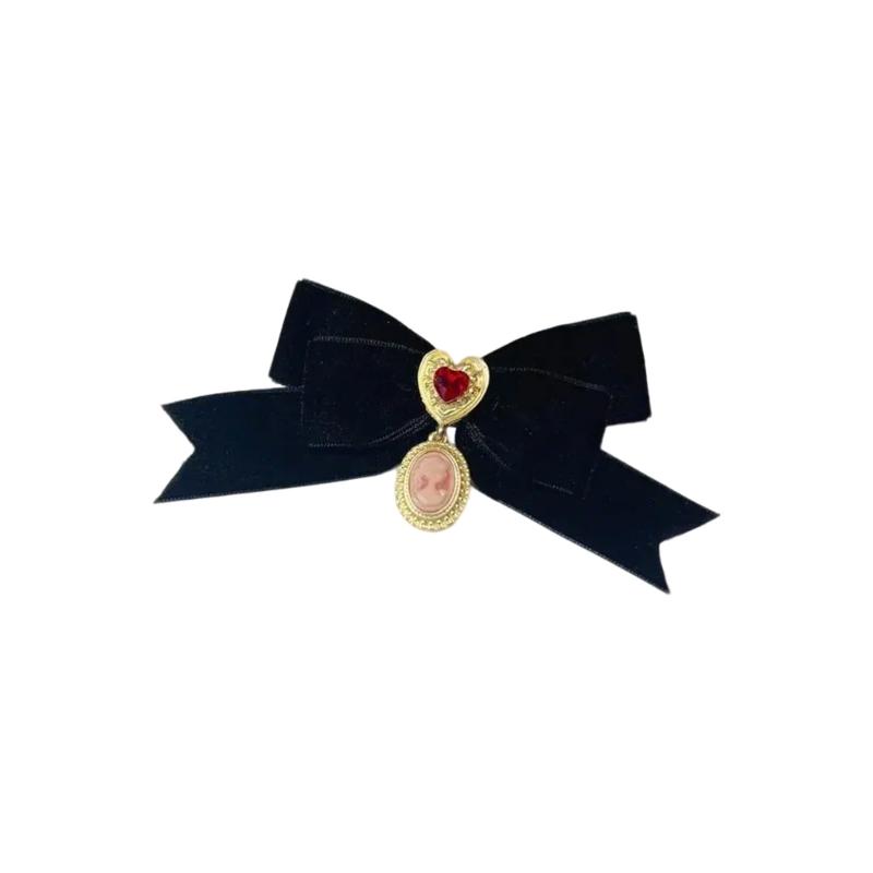 

Velvets Heart Bowknot Pin for Autumn and Winter Wardrobe Vintage Bows Tie Collar Flower Women Neckline Accessories