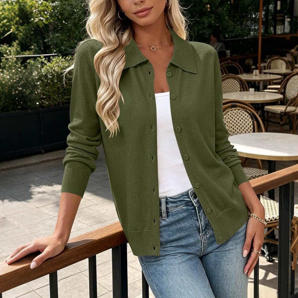 Women's Lightweight Fashion Long Sleeve Button Front Cardigan Sweater for Casual Everyday Wear