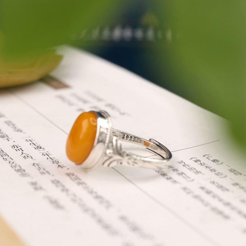 Adjustable Vintage Butterfly Motif Oval Resin Ring Women Men Boho Ethnic Style Copper Jewelry