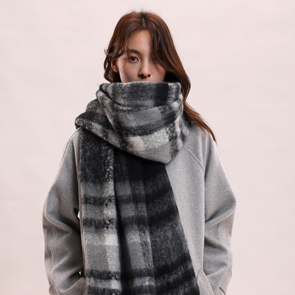 Mohair Winter Cashmere Scarves Tassel Long Shawl Elegant Plaid Wool Scarf  Women/Men