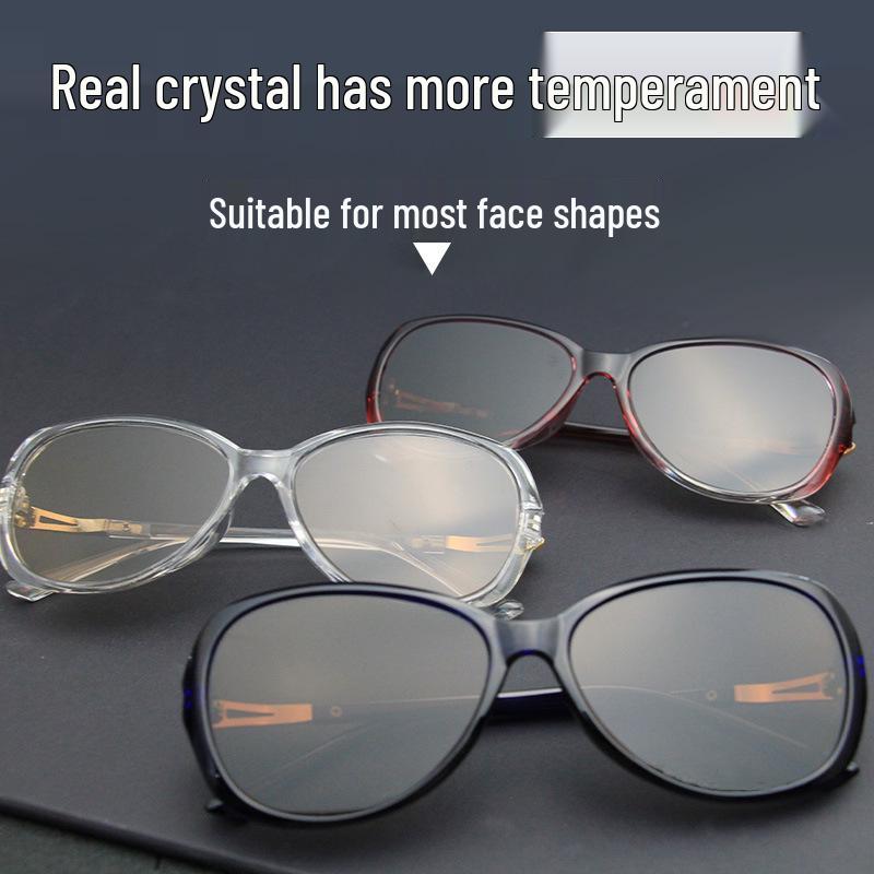 2025 Women's High-End Crystal Sunglasses with Tea-Colored Lenses and Full-Frame Protection