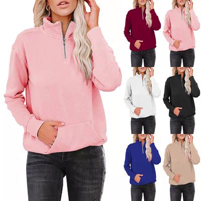 Herbst und Winter Damen Neue einfarbig Reißverschluss Stehkragen Langarm Pullover Damen