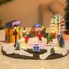 Christmas Village House Tabletop Decoration with Music and Skating Kids Village House Winter Ice Hockey LED Light Ornament