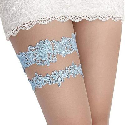 Elastisches Spitzen-Hochzeitsstrumpfband-Set Spitzenstrumpfband-Gürtel Braut Damen Weiß Blau Schwarz Strumpfband