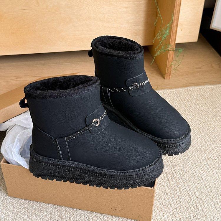 

Medium tube thick-soled snow boots, new winter velvet warm shoes, waterproof and non-slip outer cotton shoes 35 чёрный