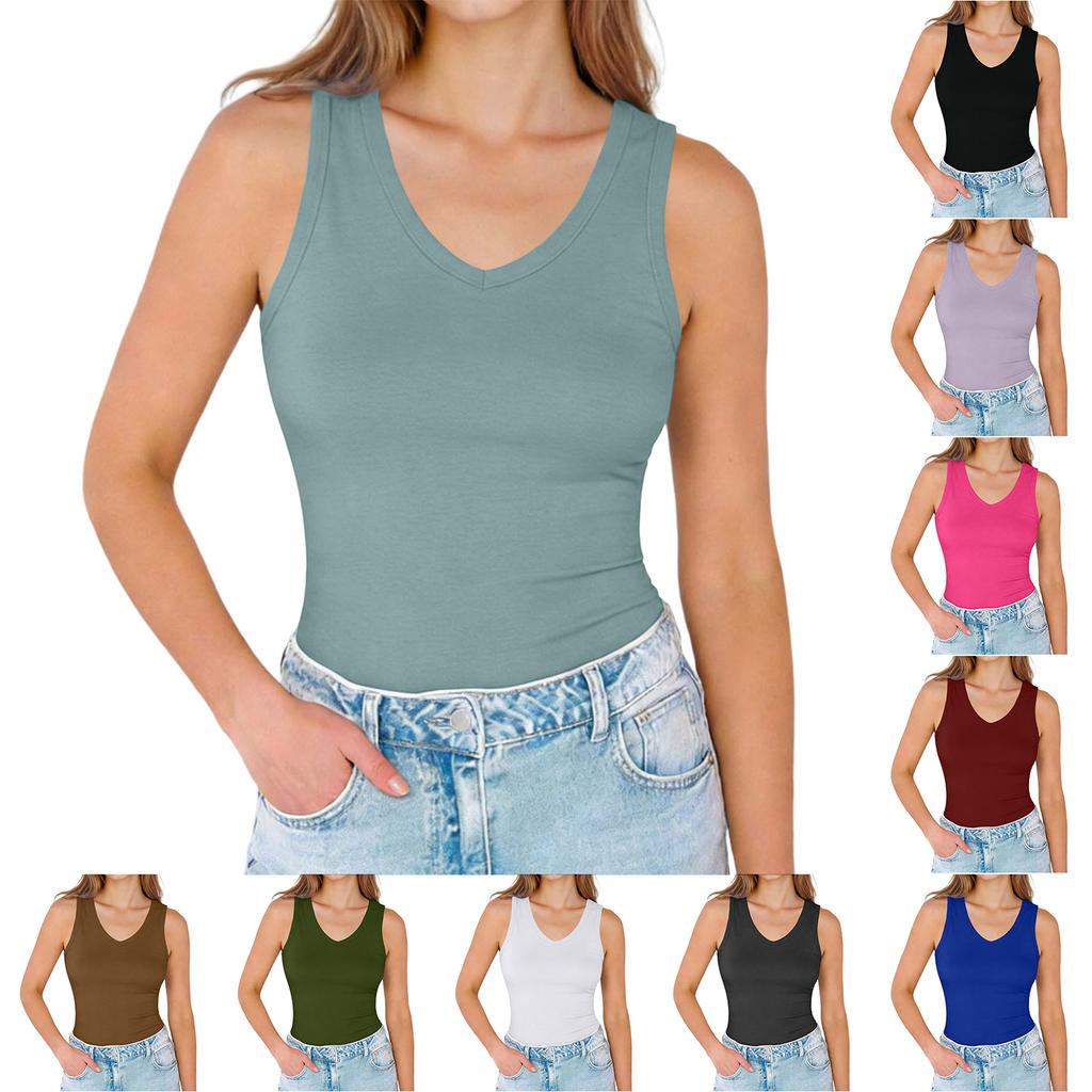 Women's Sleeveless V Neck Tank Top Casual Summer Basic Stretchy Fit Soft Fabric Lightweight Layering Shirt