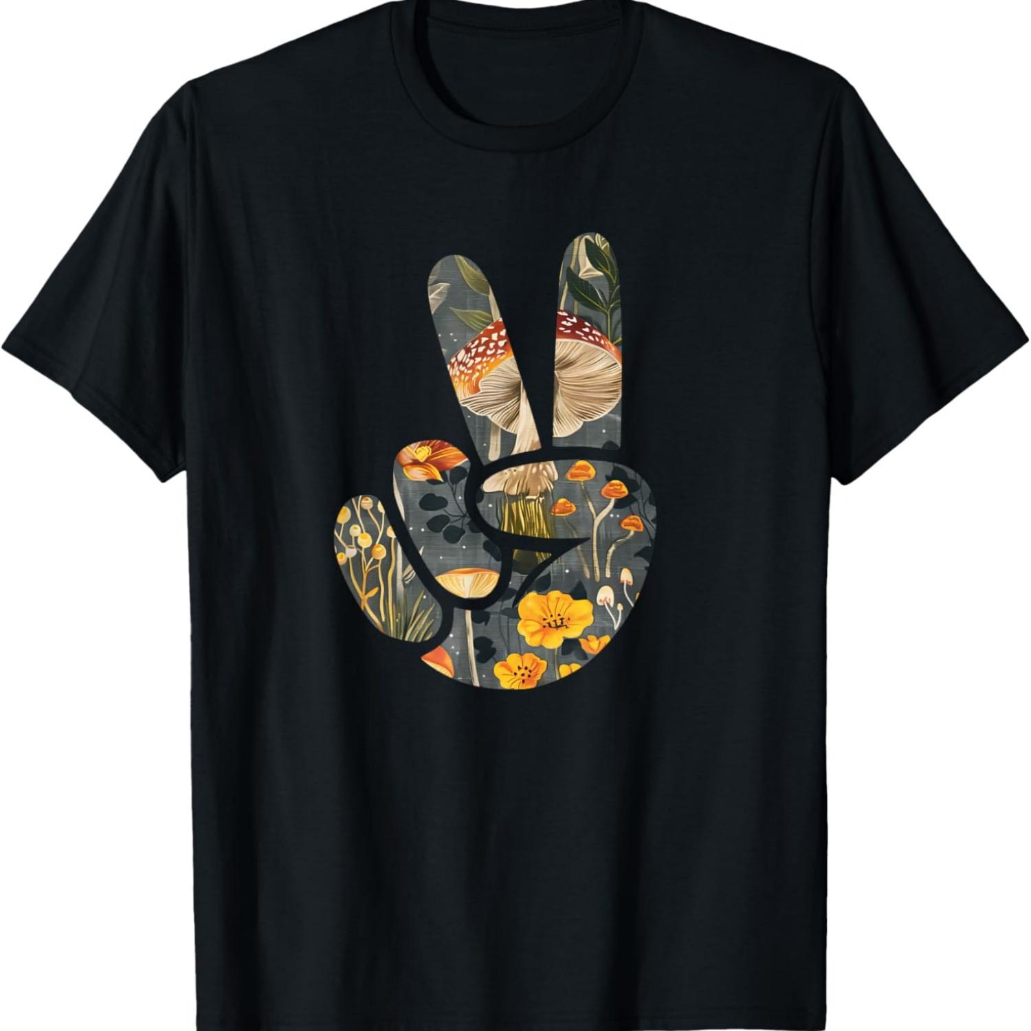 

Natural Silhouette Forest Meadow Cottagecore Peace Sign Hand T-Shirt(5) S чёрный