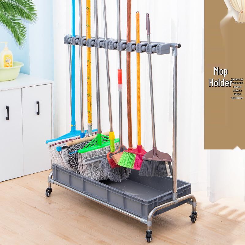 Movable Floor-Standing Stainless Steel Broom and Mop Holder