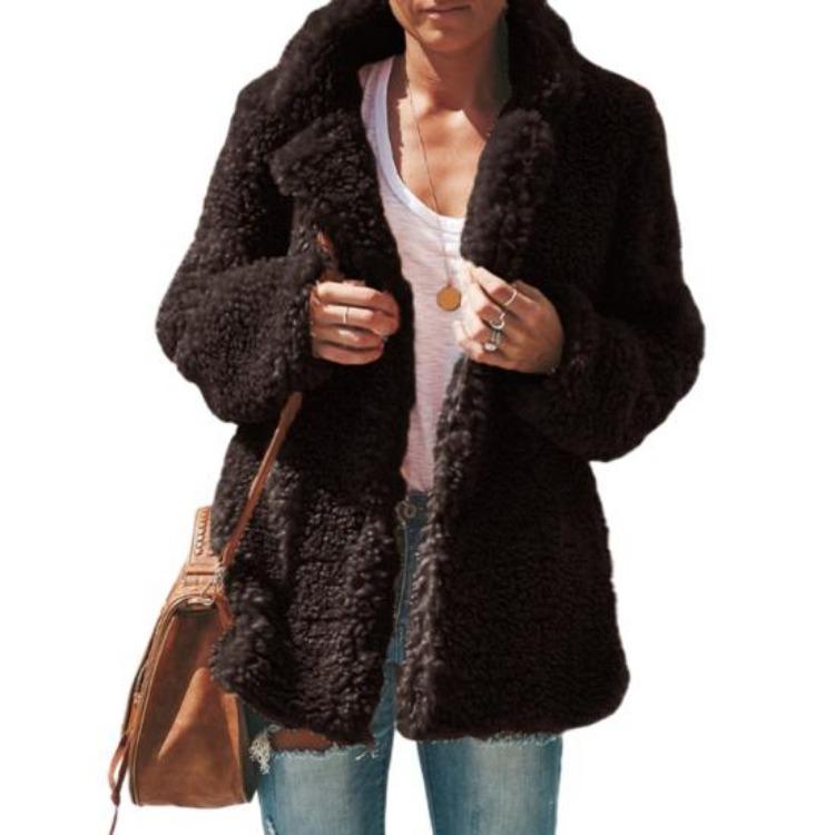 Warm Plush Cardigan Jacket for Women Open Front Long Sleeve Coat Autumn Winter