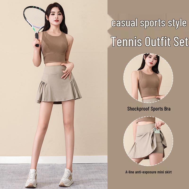 Dámská rychleschnoucí sada na badminton a tenis – Letní sukně, šortky a fitness podprsenka Dvoudílný outfit