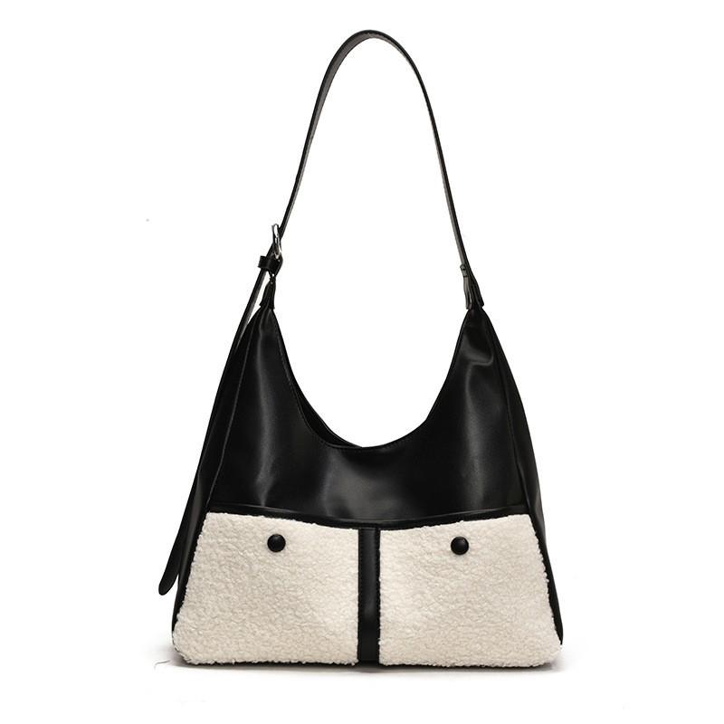 Large-capacity High-quality Commuting Armpit Bag Niche Exquisite Plush Splicing Shoulder Live Broadcast Universal Tote чёрный
