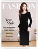 Velvet Hepburn Style Slim Black Formal Dress - Elegant Autumn/Winter Women's Long Dress
