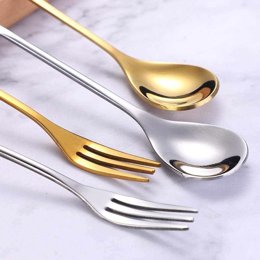 AnSaw 10-Pc Silver Mini Spoons & Forks Set, 4.7" - Stainless Steel, Leaf Handle, Ideal for Coffee,Tea, Appetizers, Tastings, Parties, Charcuterie &
