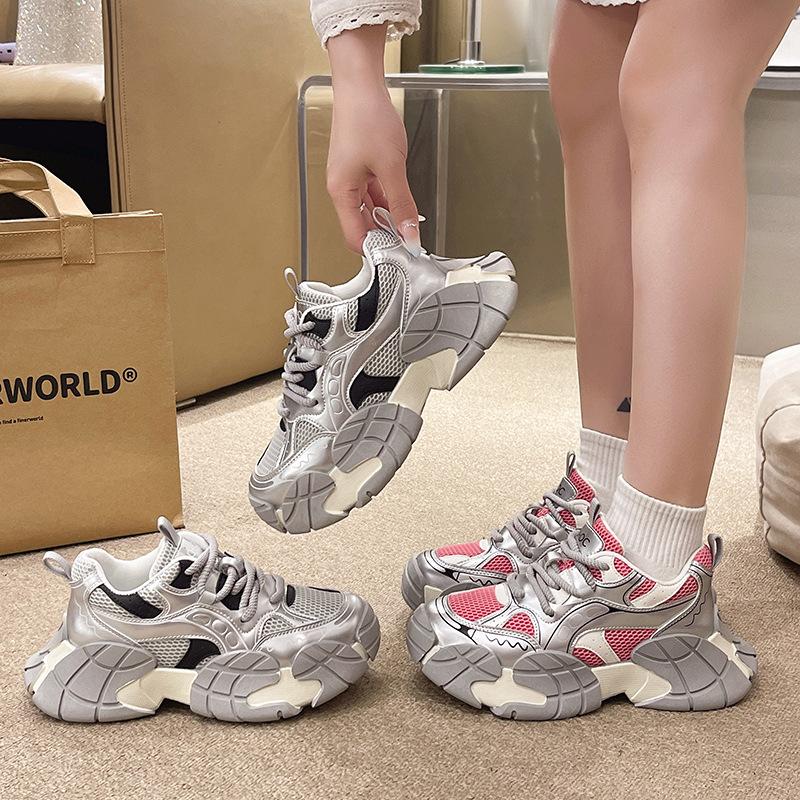 Silver women's autumn new thick-soled mesh breathable and lightweight casual sports shoes