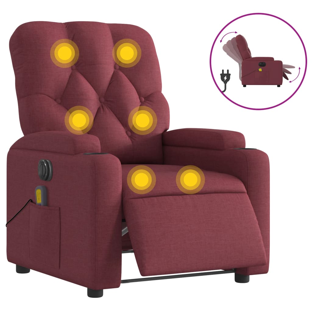 Electric Massage Chair Burgundy Fabric