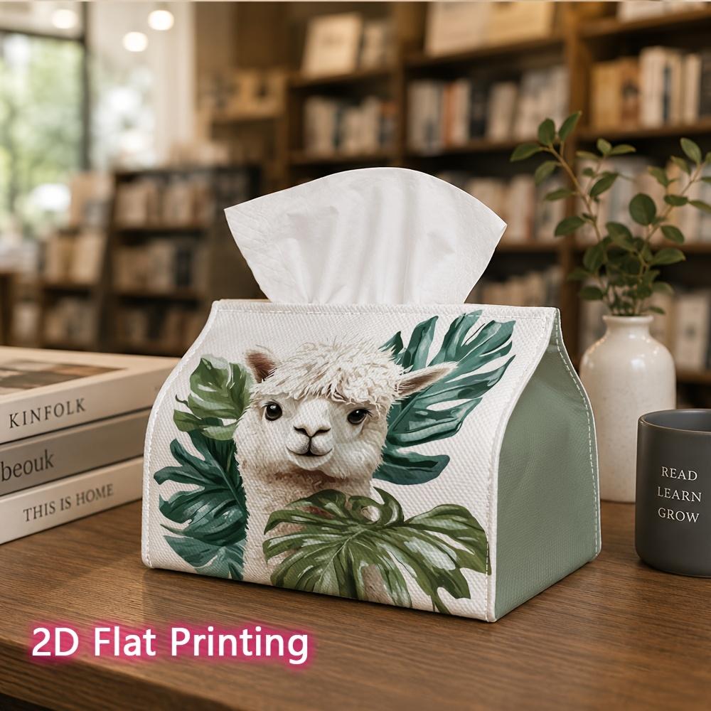 1pc, 2D Flat Printing, Tissue Box with Alpaca Pattern And Tropical Leaves Print Party Tissue Box, Multifunctional Kitchen And Dining Table, Coffee Tab